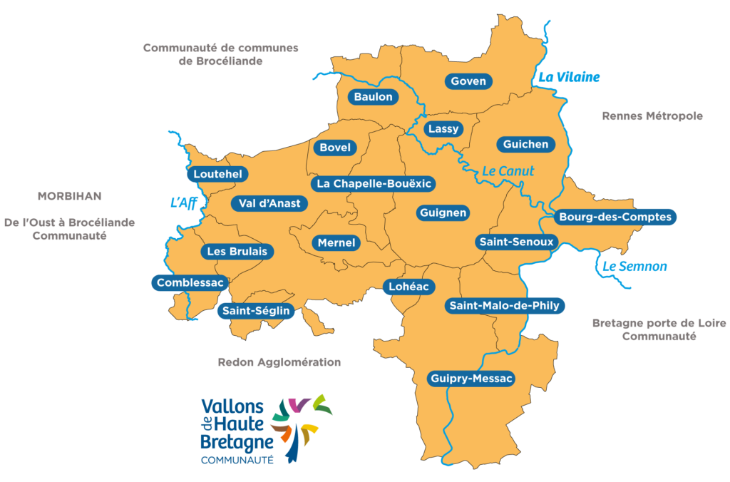 Carte du territoire de Vallons de Haute Bretagne Communauté